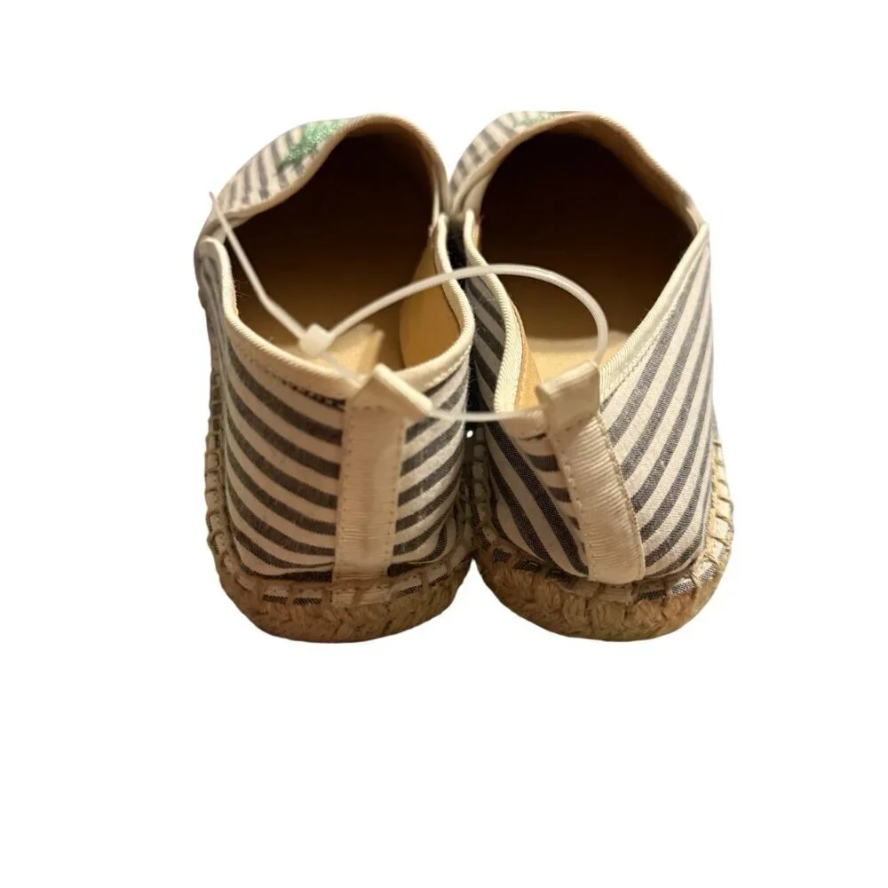 Talbots Womens Striped Espadrille Flats With Green Beaded Palm Tree Design Size